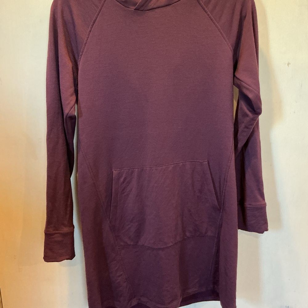WOOL& Everett Sweatshirt Tunic Hoodie Dress Medium Marionberry - Picture 3 of 8